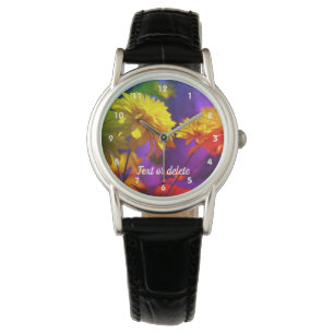 Montre Fleurs Jaunes Abstraites Personnalisées 