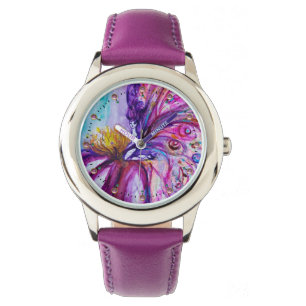 MONTRE FLEURS MORTES BLANCHES EN ROSE, PARKLES D'OR