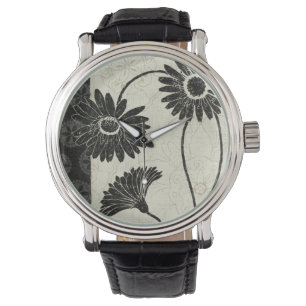 Montre Fleurs noires et blanches