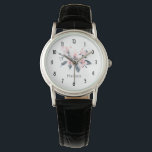 Montre Fleurs rose et gris Aquarelle classique<br><div class="desc">Montre personnalisée avec une jolie aquarelle illustration de fleurs roses avec feuilles gris sur une seule tige. Un design botanique moderne et élégant.</div>