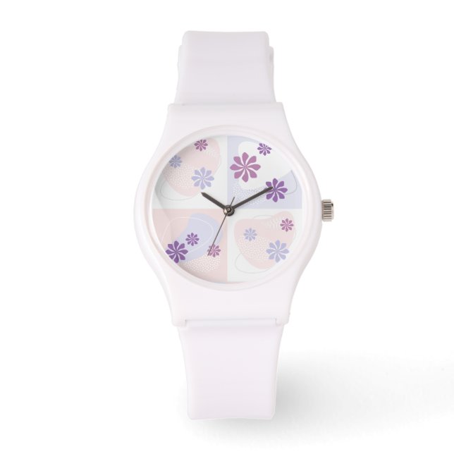 Montre Fleurs roses et violettes sur les chèques pastel (Recto)