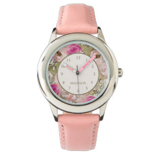 Montre Fleurs roses mignonnes Votre nom Enfant
