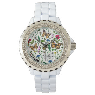Montre Fleurs sauvages et papillons sur blanc