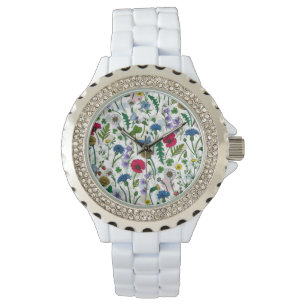 Montre Fleurs sauvages sur blanc cassé