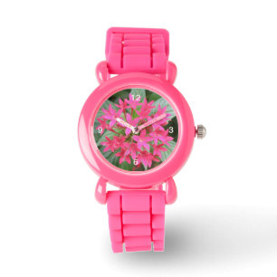 Montre Fleurs tropicales rose vif avec des chiffres