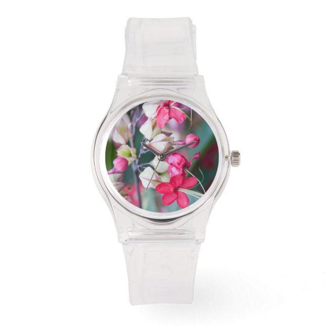 Montre Fleurs tropicales roses et blanches rouges (Recto)