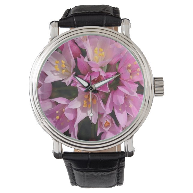 Montre Fleurs tropicales roses et jaunes (devant)