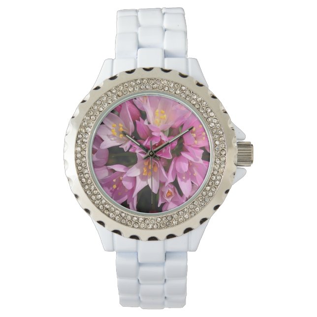 Montre Fleurs tropicales roses et jaunes (devant)