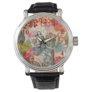 Montre Fleurs vintages Hula Colorful Hawaiian Tropical
