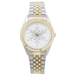 Montre Flocon de neige élégant paillettes argentées Noël