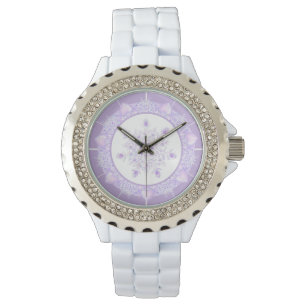 Montre flocon de neige violet clair et coeur étincelant