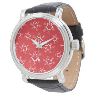 Montre Flocons de neige, flocons de neige rouges et blanc