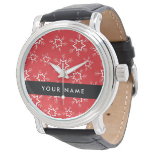 Montre Flocons de neige rouges et blancs, Votre nom, Pers