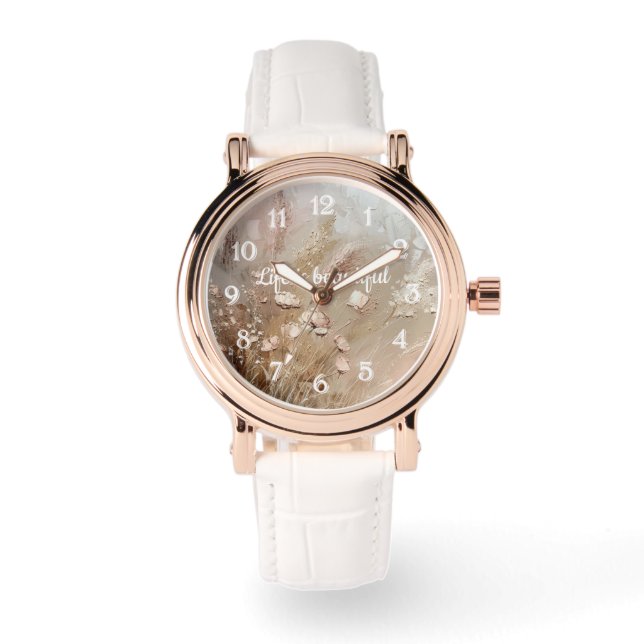 Montre Floral Boho Beige Blanc (Recto)