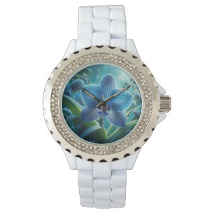 Montre Floral orchidée bleue