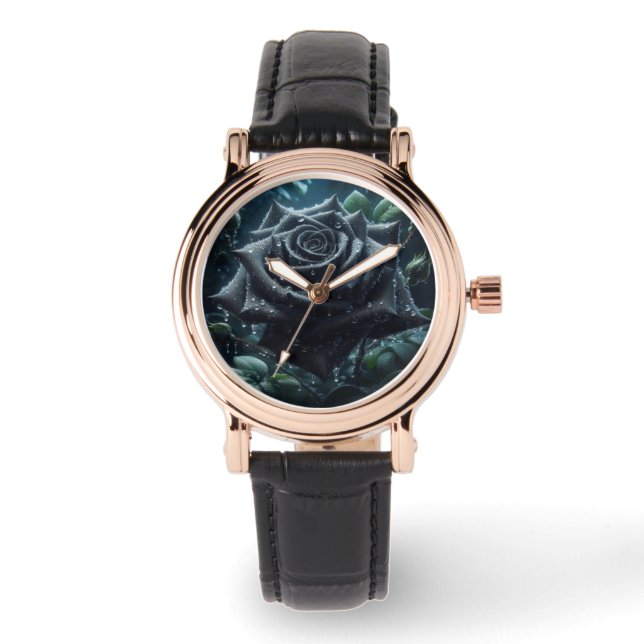 Montre Floral Rose noir (Recto)