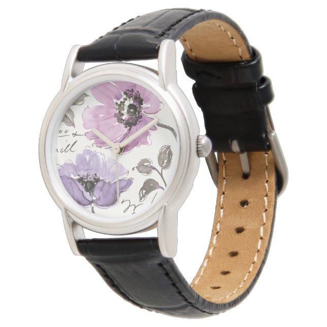 Montre Floral Valse Plum Aquarelle Fleurs (Incliné)