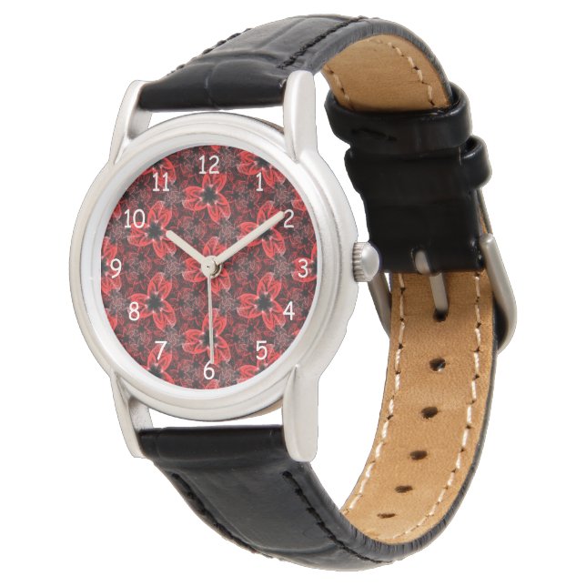 Montre Florale rouge et noire (Incliné)
