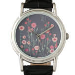 Montre Flore foncé<br><div class="desc">Art boho moderne. Joli boho lâche peinture florale rose sur un arrière - plan gris foncé. Art original de Nic Squirrell.</div>