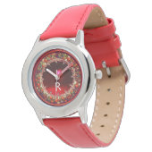 MONTRE FLORENTINE ROUGE VERT FLORAL COURONNE RUBY MONOGRA (Incliné)