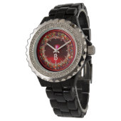 MONTRE FLORENTINE ROUGE VERT FLORAL COURONNE RUBY MONOGRA (Incliné)