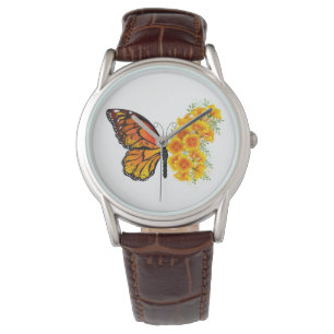 Montre Flower Butterfly with Yellow California Poppy