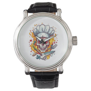 Montre Folie de chef crâne � squelette de cuisine drôle