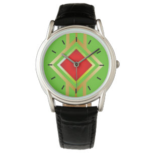 Montre Fond vert diamant rouge or