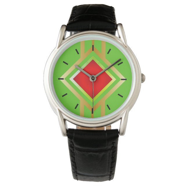 Montre Fond vert diamant rouge or (devant)
