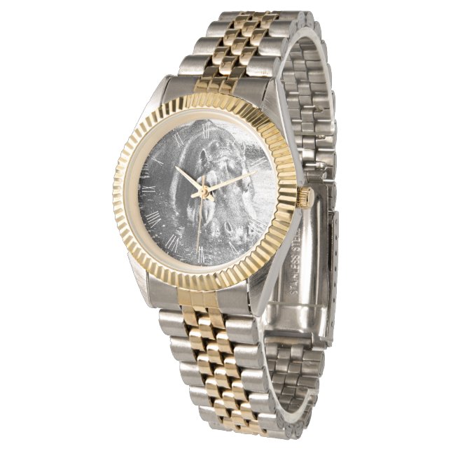 Montre **"Force intemporelle : Hippo noir et blanc granul (Incliné)