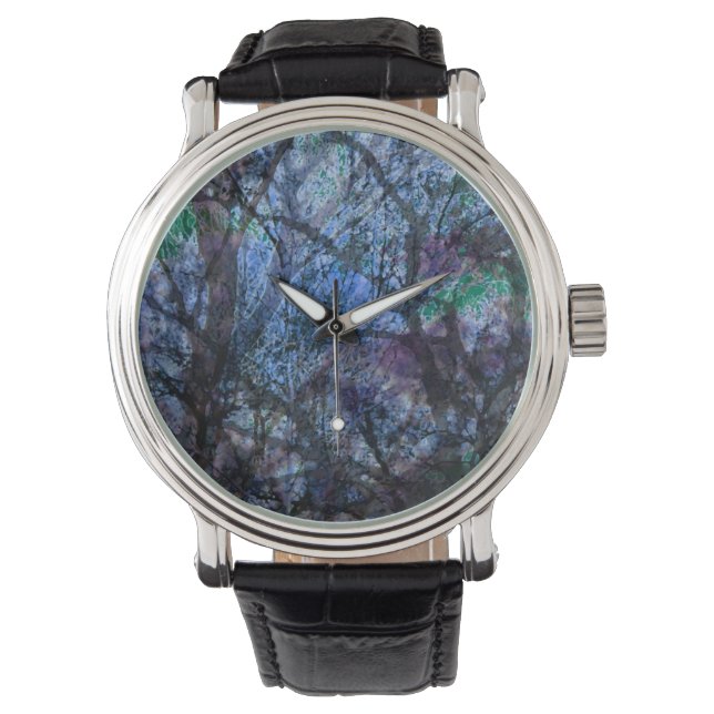 Montre Forêt stratifiée Bleu et Noir Abstrait (devant)