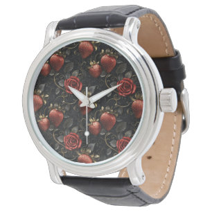 Montre Fraises baroques et Roses Motif sans couture