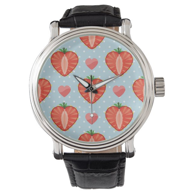 Montre Fraises de Coeur avec Pois Et Coeurs (devant)