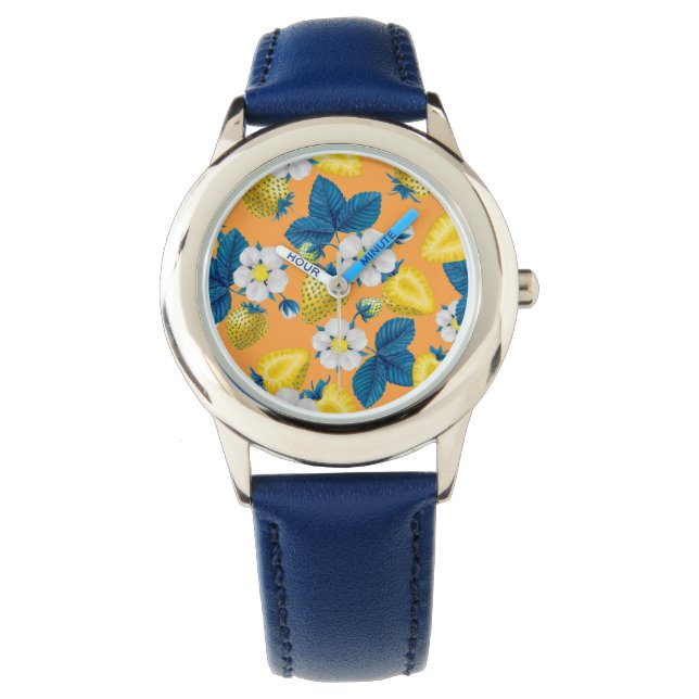 Montre Fraises jaunes sur orange (devant)