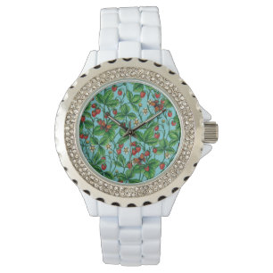 Montre Fraises sauvages sur bleu piscine