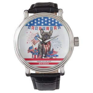 Montre French Bulldog Happy 4 juillet Amérique patriotiqu