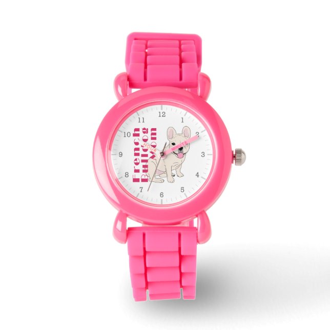 Montre French Bulldog Mom Cute Frenchie Bold Texte rose (Recto)