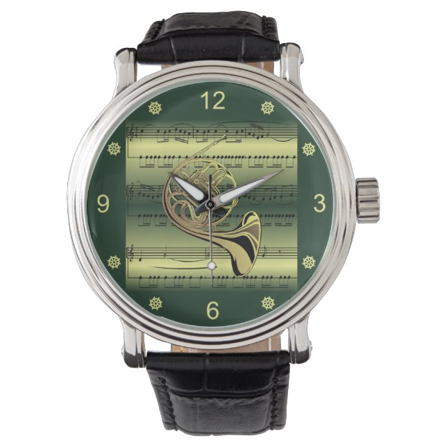 Montre French Horn~Partition Rollée~Gold/Green Back (devant)