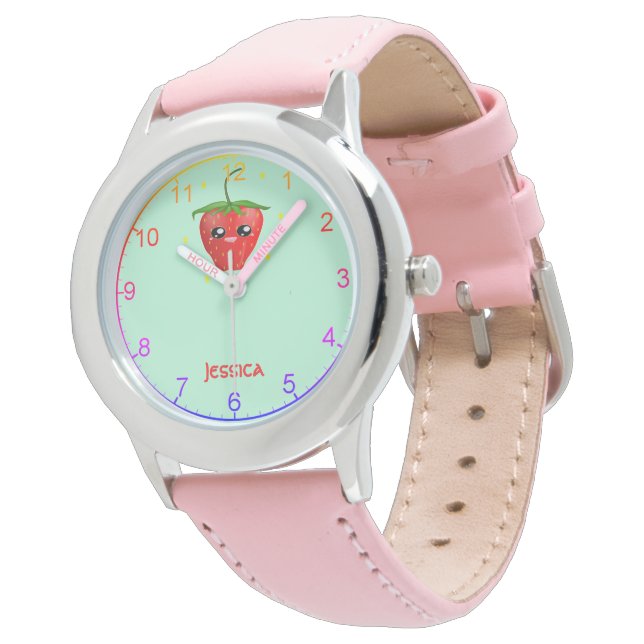 Montre Fruit Monogram kawaii sur turquoise (Incliné)