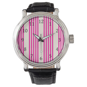 Montre Fuchsia et beige cinq rayures motif