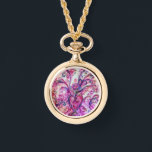 MONTRE FUCHSIA ROSE FLEURIES BLANCHES AVEC LE COEUR<br><div class="desc">Coloré,  fuchsia,  rouge,  blanc pourpre,  violet,  bleu rose fleurs et fleurs dans le printemps .Aquarelle peinture avec feuille dorée et argent parBulgan Lumini (c)</div>