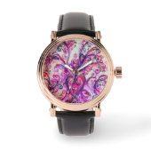 MONTRE FUCHSIA ROSE FLEURIES BLANCHES AVEC LE COEUR (Recto)