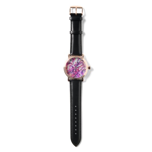 MONTRE FUCHSIA ROSE FLEURIES BLANCHES AVEC LE COEUR (Sangle)