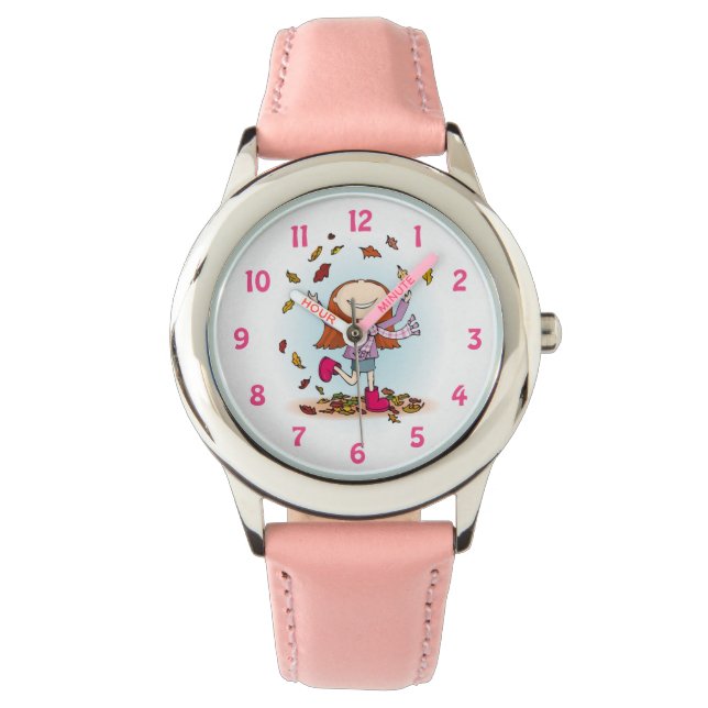 Montre Fun girls automne automne feuilles rose poignet mo (devant)