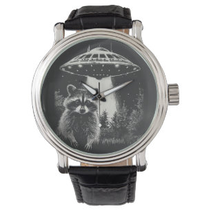 Montre Funky Black and White Space Raccoon UFO