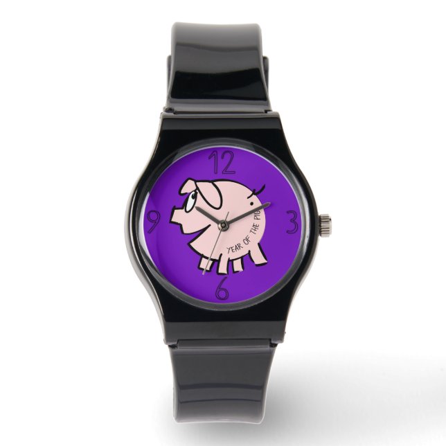 Montre Funny 3 Dessin Illustration Cochon Année Anniversa (Recto)