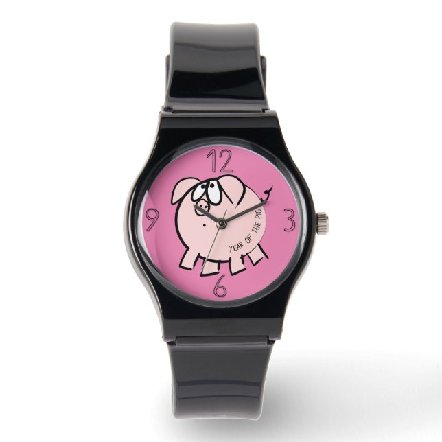 Montre Funny 4 Dessin Illustration Cochon Année Anniversa (Recto)