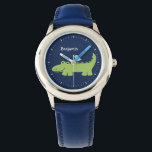 Montre Funny Alligator Personnalisé<br><div class="desc">Cette montre amusante est dotée d'une illustration vectorielle douce d'un alligator mignon,  et peut être personnalisée avec le nom de votre enfant,  monogramme,  initial,  ou tout texte de votre choix pour un cadeau personnalisé parfait.</div>