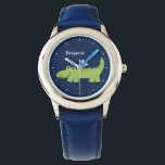 Montre Funny Alligator Personnalisé<br><div class="desc">Cette montre amusante est dotée d'une illustration vectorielle douce d'un alligator mignon,  et peut être personnalisée avec le nom de votre enfant,  monogramme,  initial,  ou tout texte de votre choix pour un cadeau personnalisé parfait.</div>