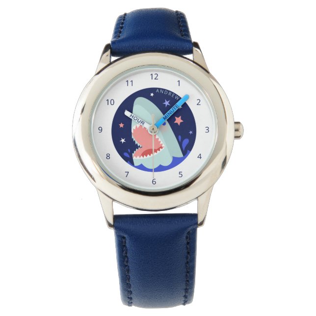 Montre Funny Boy Shark Navy Blue Nautical Kids Nom Sea (devant)